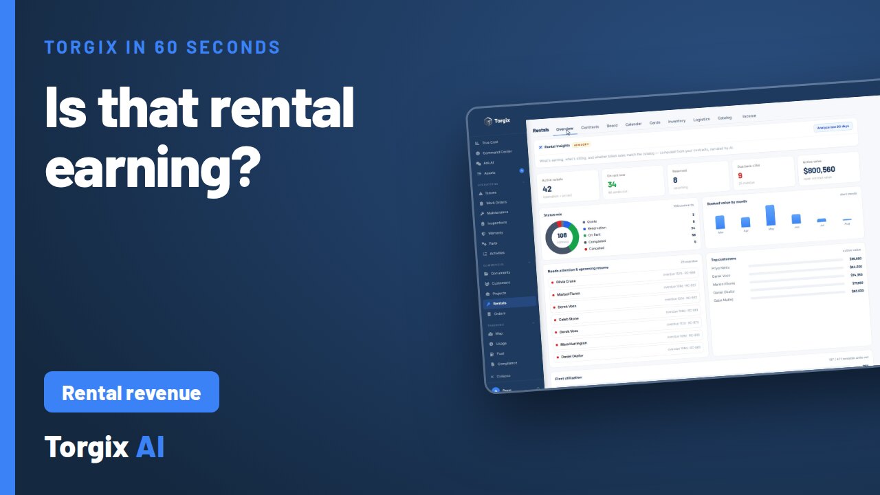 Know What the Fleet Earns, Not Just Where It Sits | Torgix Rental Revenue